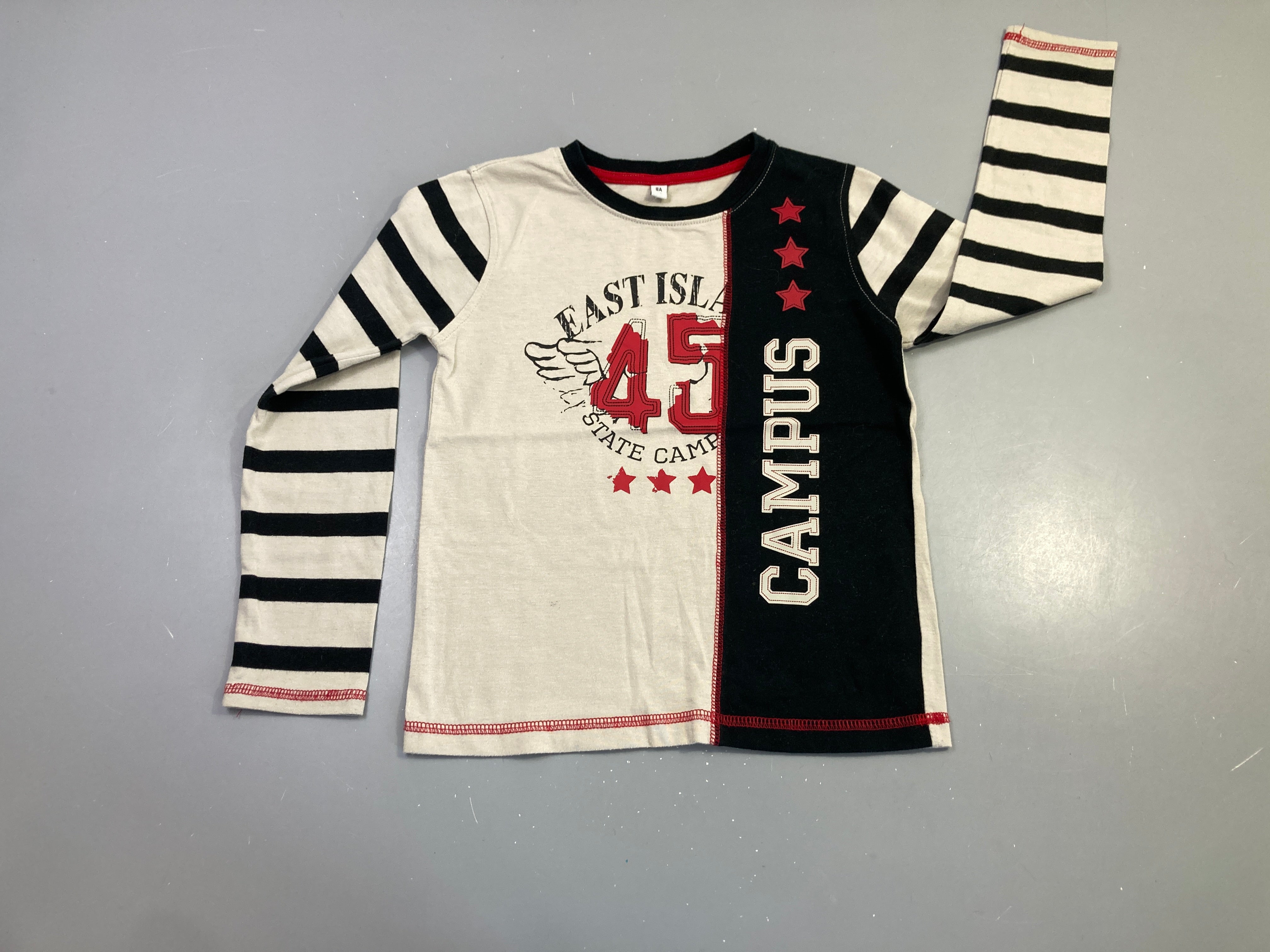 T-shirt m.l écru noir rayé campus 45, légèrement bouloché