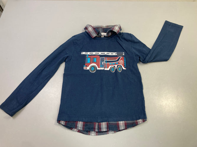 T-shirt m.l bleu marine col chemise camion pompier, moins cher chez Petit Kiwi