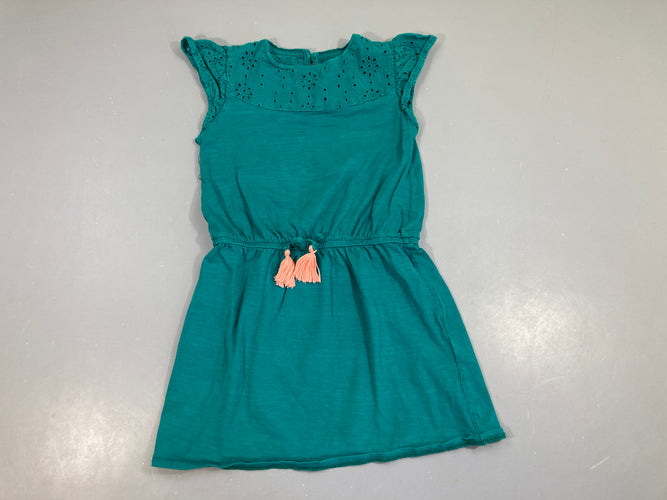 Robe m.c jersey vert ajourée, légèrement boulochée, moins cher chez Petit Kiwi