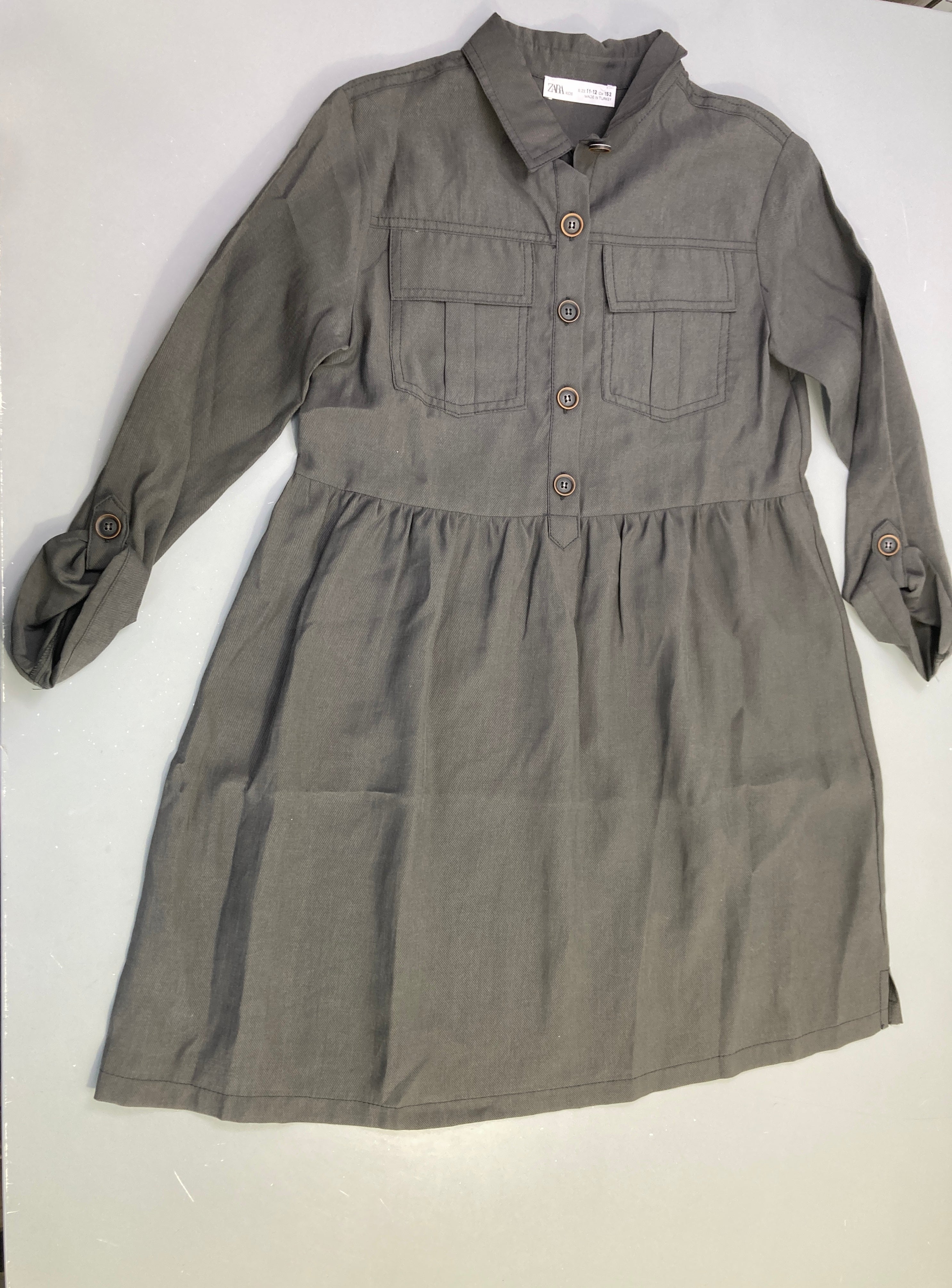 Robe chemise m.l grise toile style militaire poches