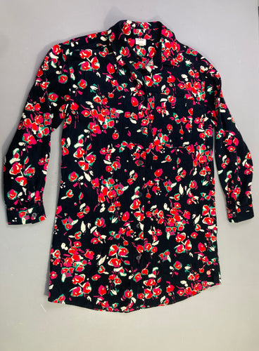 Robe chemise m.l noire fleurie velours côtelé, moins cher chez Petit Kiwi