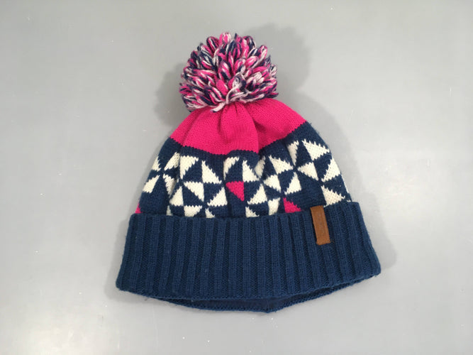 Bonnet bleu foncé/rose triangles blancs, moins cher chez Petit Kiwi