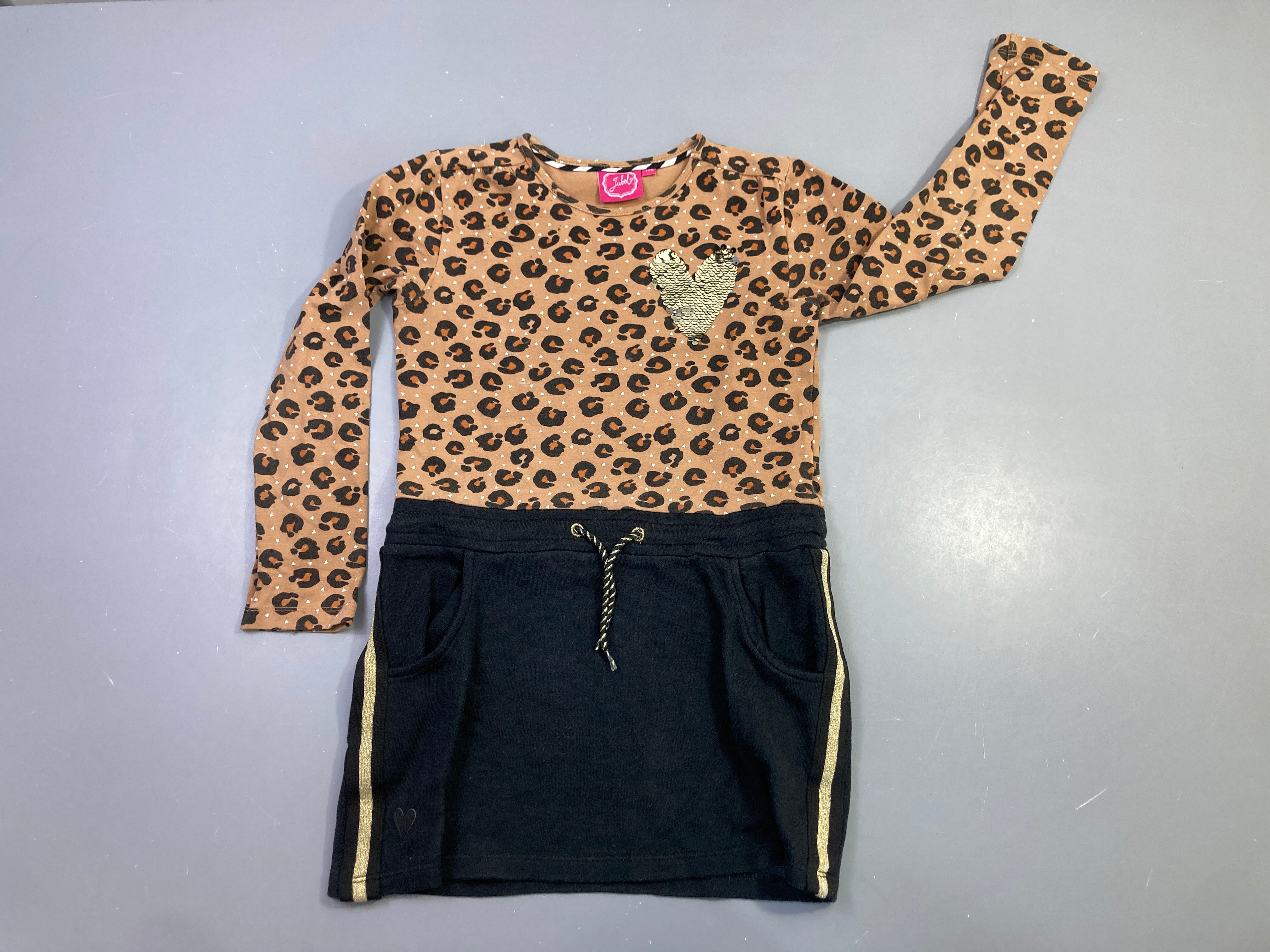 Robe m.l léopard beige jersey jupe noire molleton poches