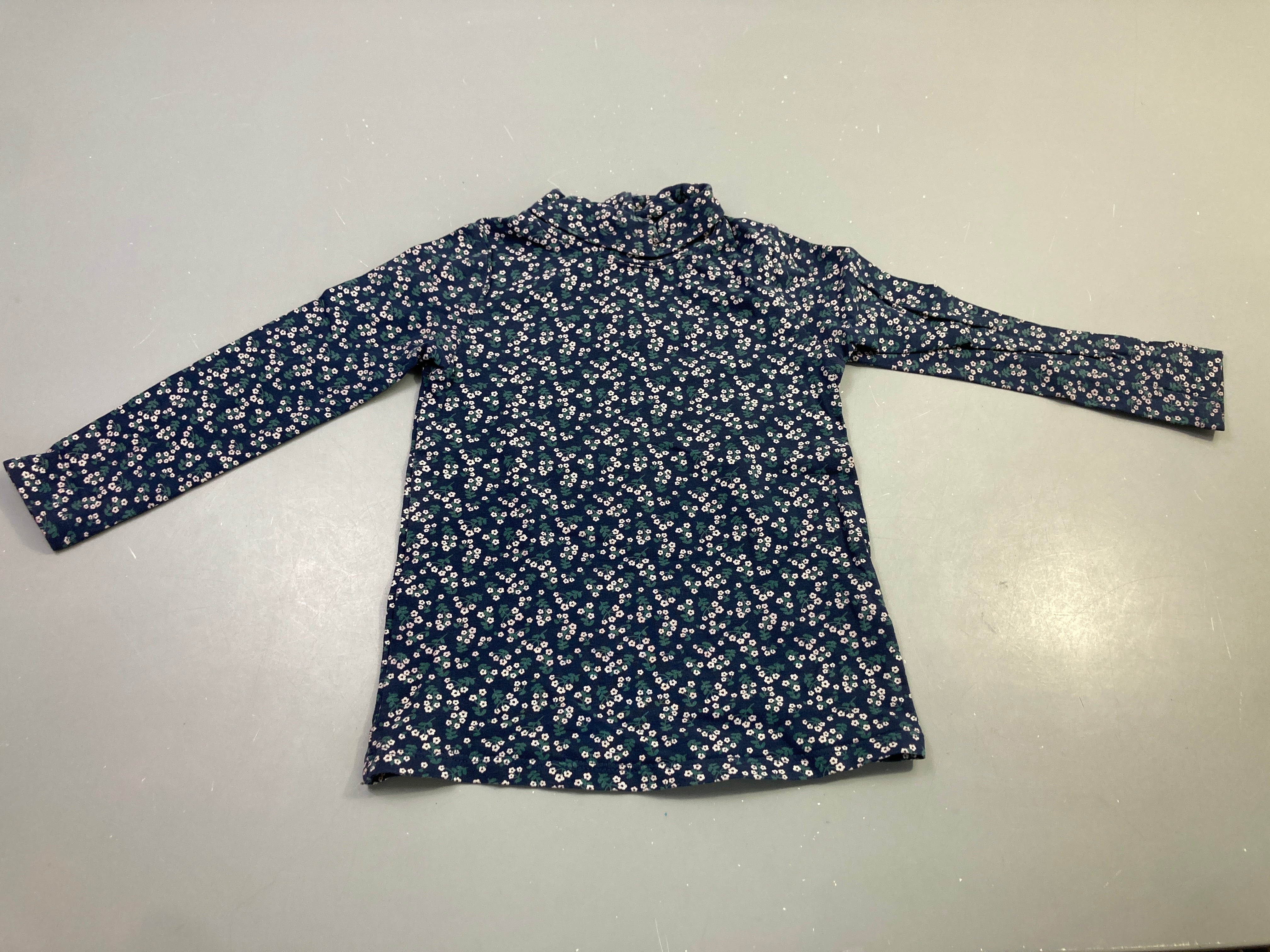 T-shirt m.l bleu marine fleuri jersey col roulé