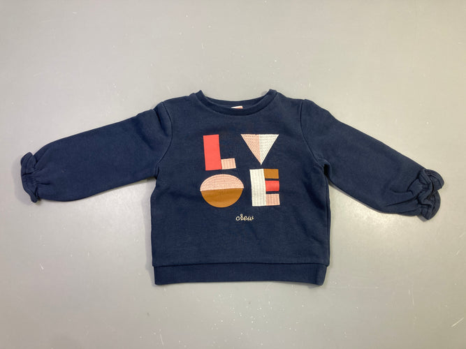 Sweat marine molleton brodé Love Crew, moins cher chez Petit Kiwi
