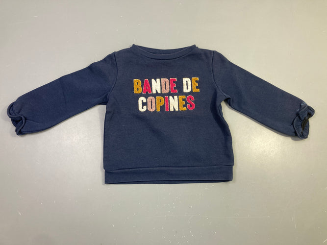Sweat marine molleton brodé Bande de copines, moins cher chez Petit Kiwi