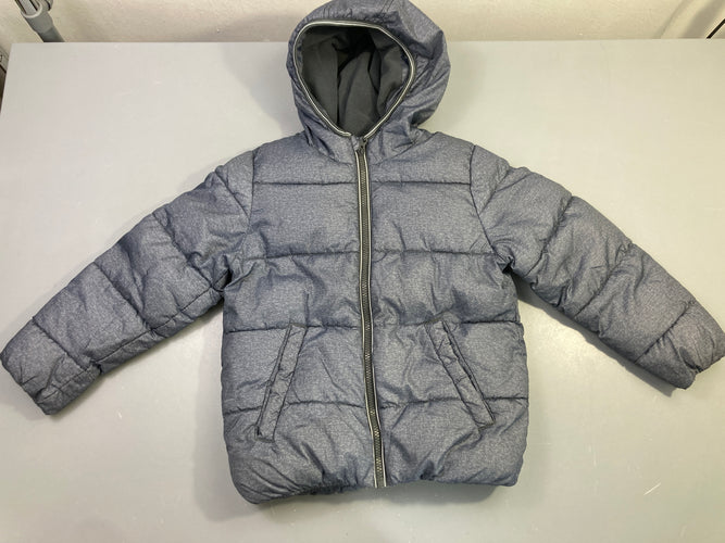 Doudoune zippée grise chinée matelassée capuche, moins cher chez Petit Kiwi