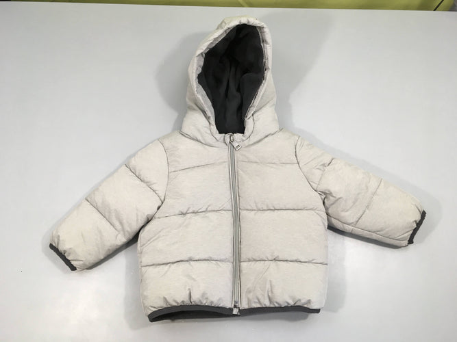 Doudoune zippée gris clair à capuche doublé polar, moins cher chez Petit Kiwi