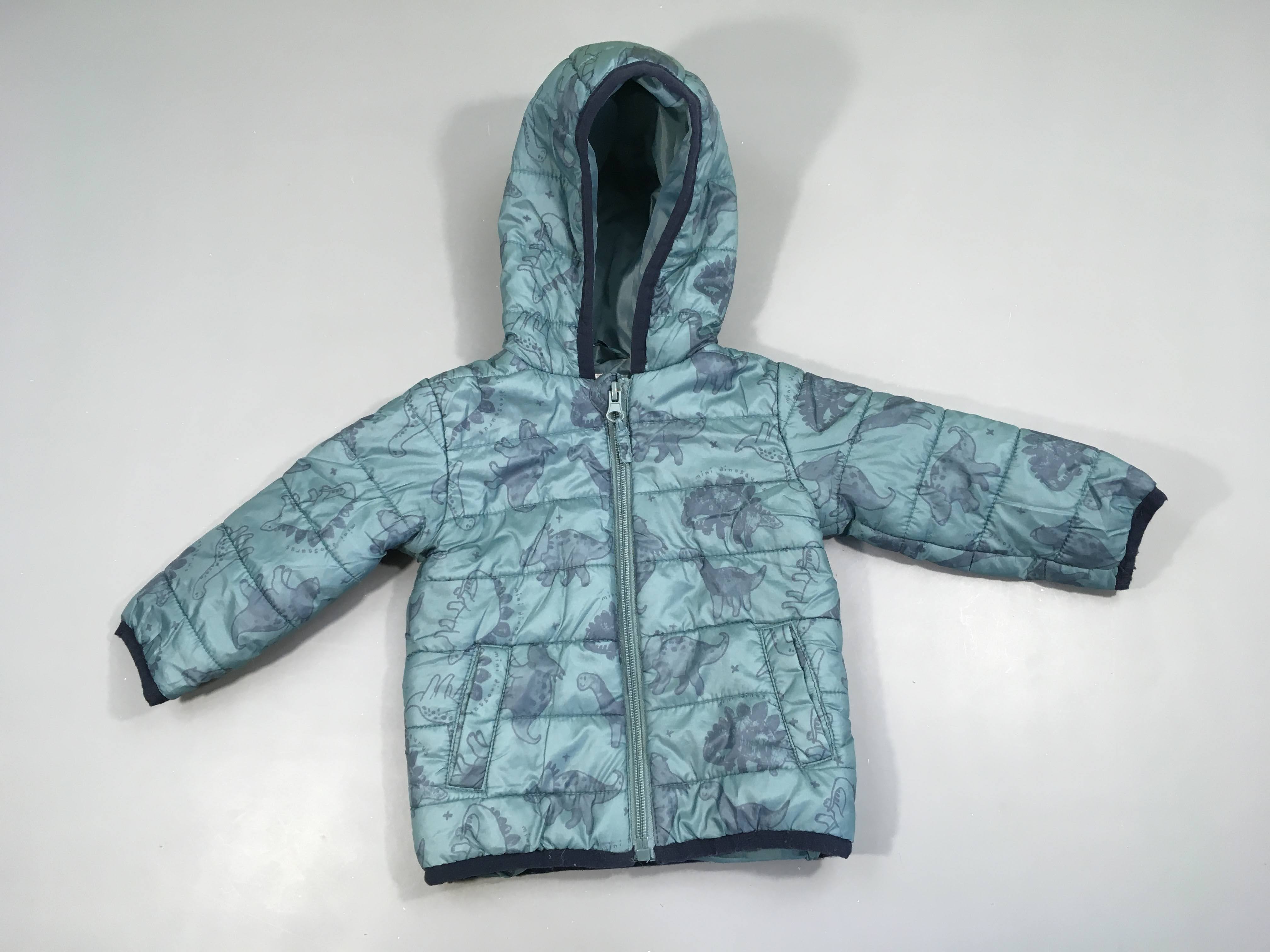 Doudoune light zippée verte dinos à capuche