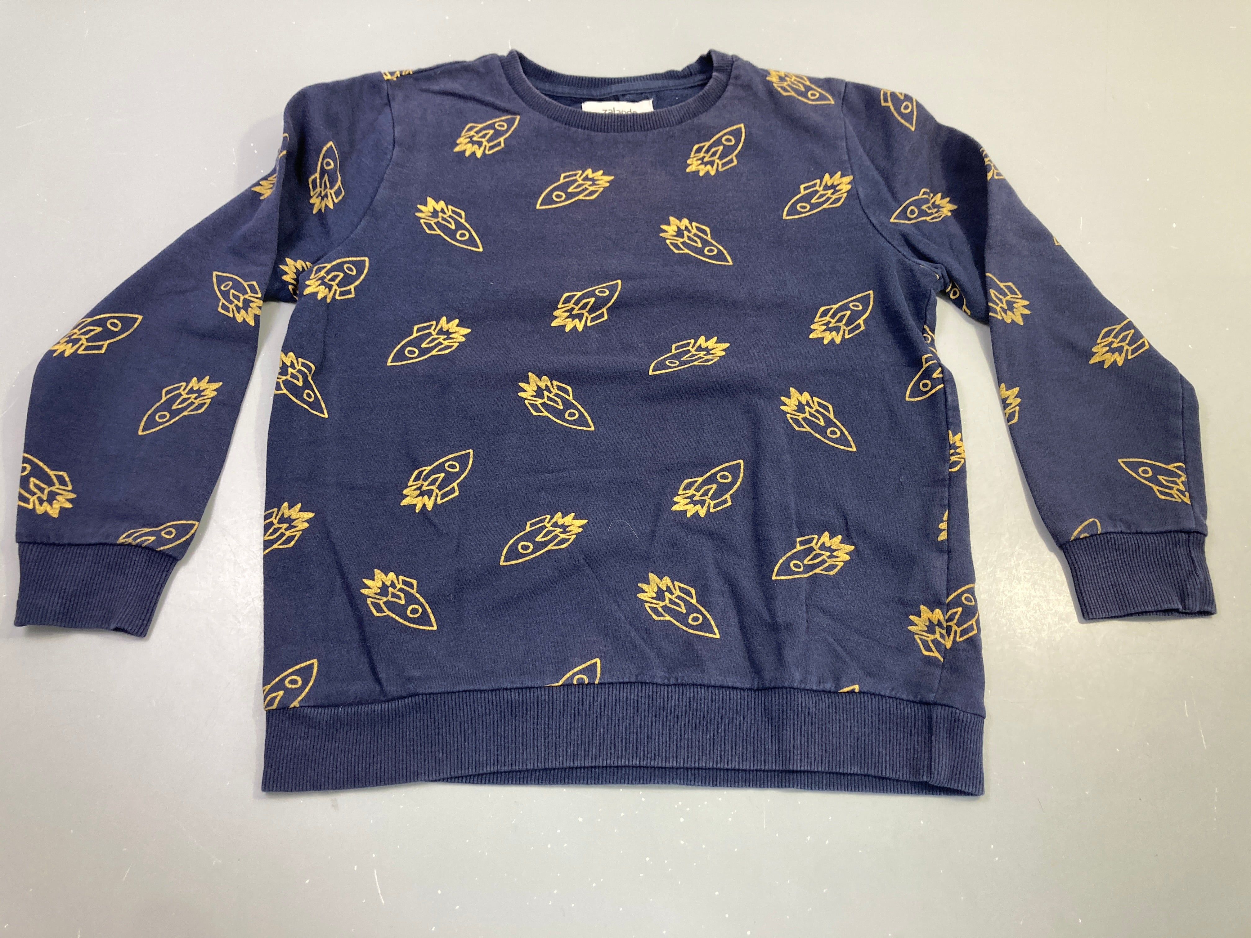 Sweat molleton bleu marine fusées dorées