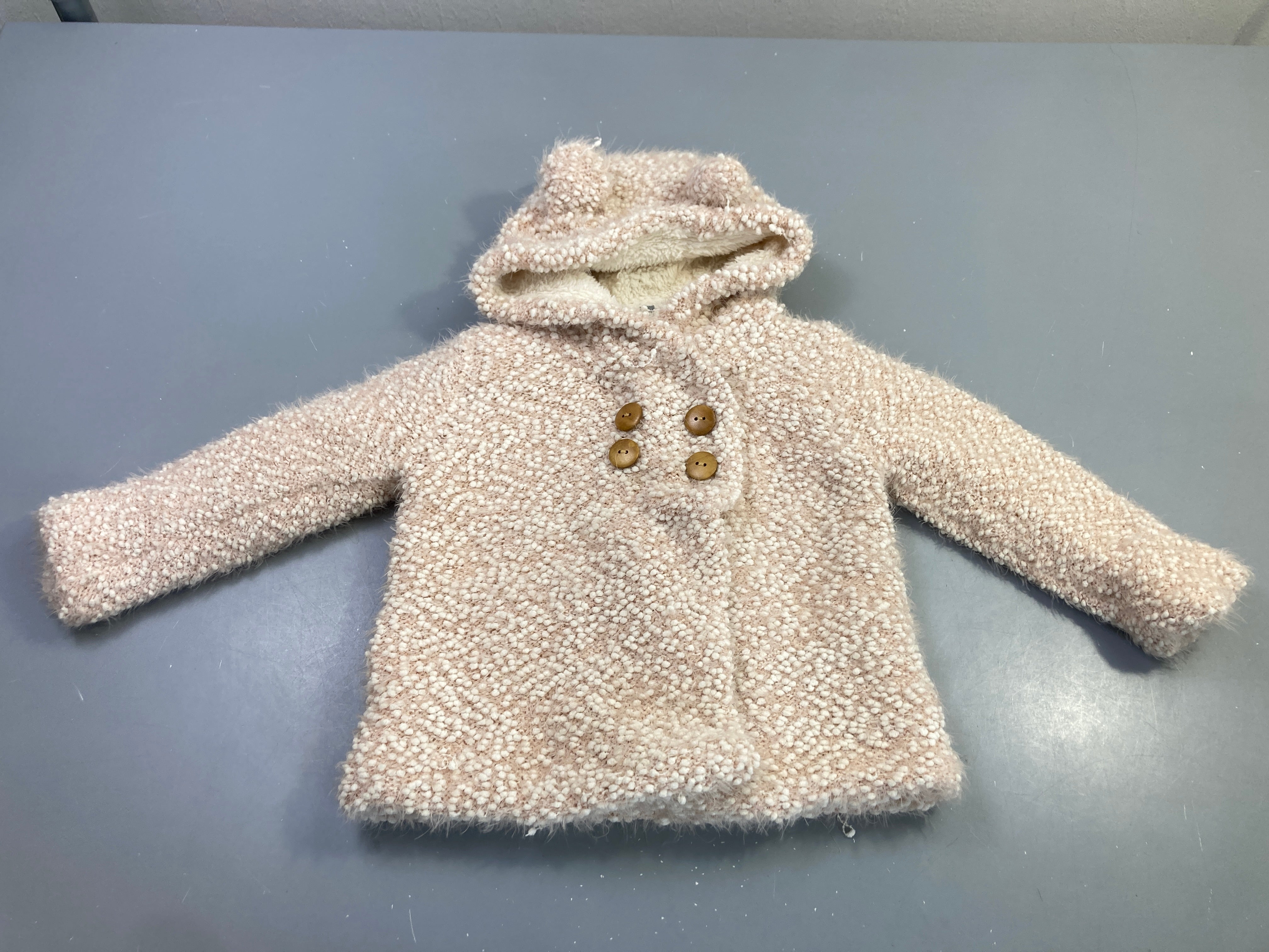 Gilet veste à capuche rose-beige chiné sherpa