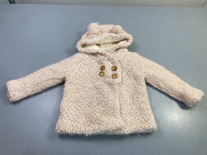 Gilet veste à capuche rose-beige chiné sherpa, moins cher chez Petit Kiwi
