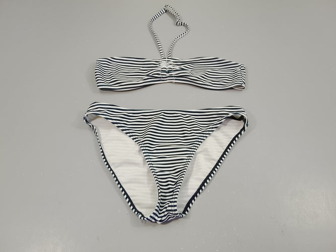 Bikini rayé blanc et bleu marine, moins cher chez Petit Kiwi