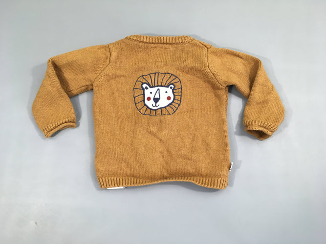 Gilet ocre lion, légèrement bouloché, moins cher chez Petit Kiwi