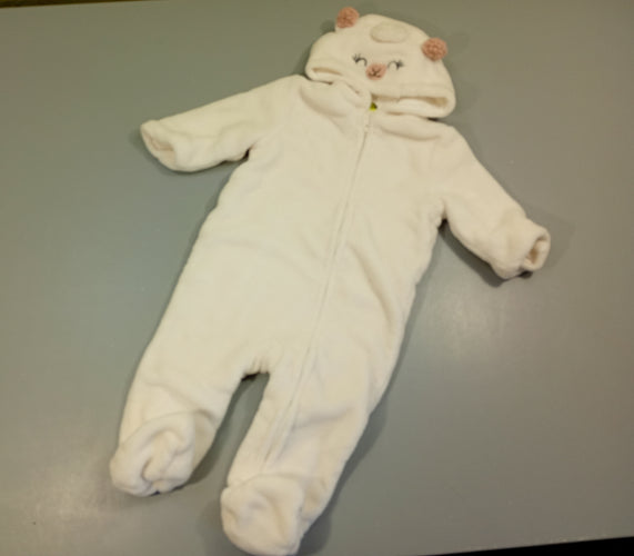 Combi pilote zipée  à capuche  velours blanc, tête d'animal, moins cher chez Petit Kiwi