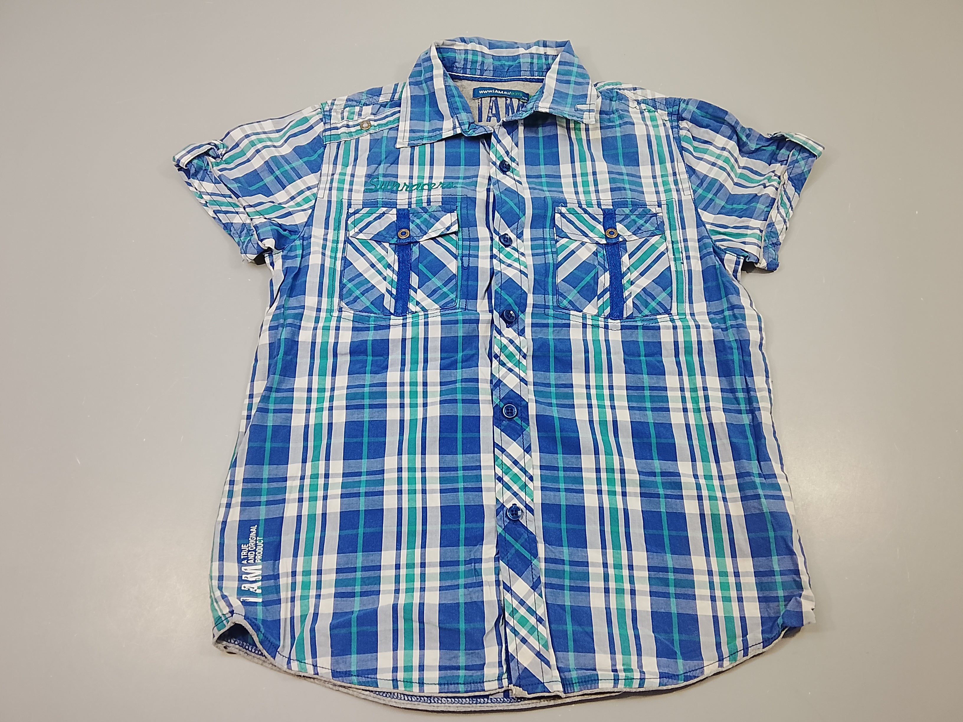 Chemise m.c à carreaux bleu, vert,blanc