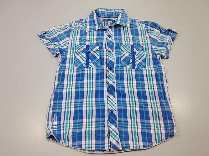 Chemise m.c à carreaux bleu, vert,blanc, moins cher chez Petit Kiwi