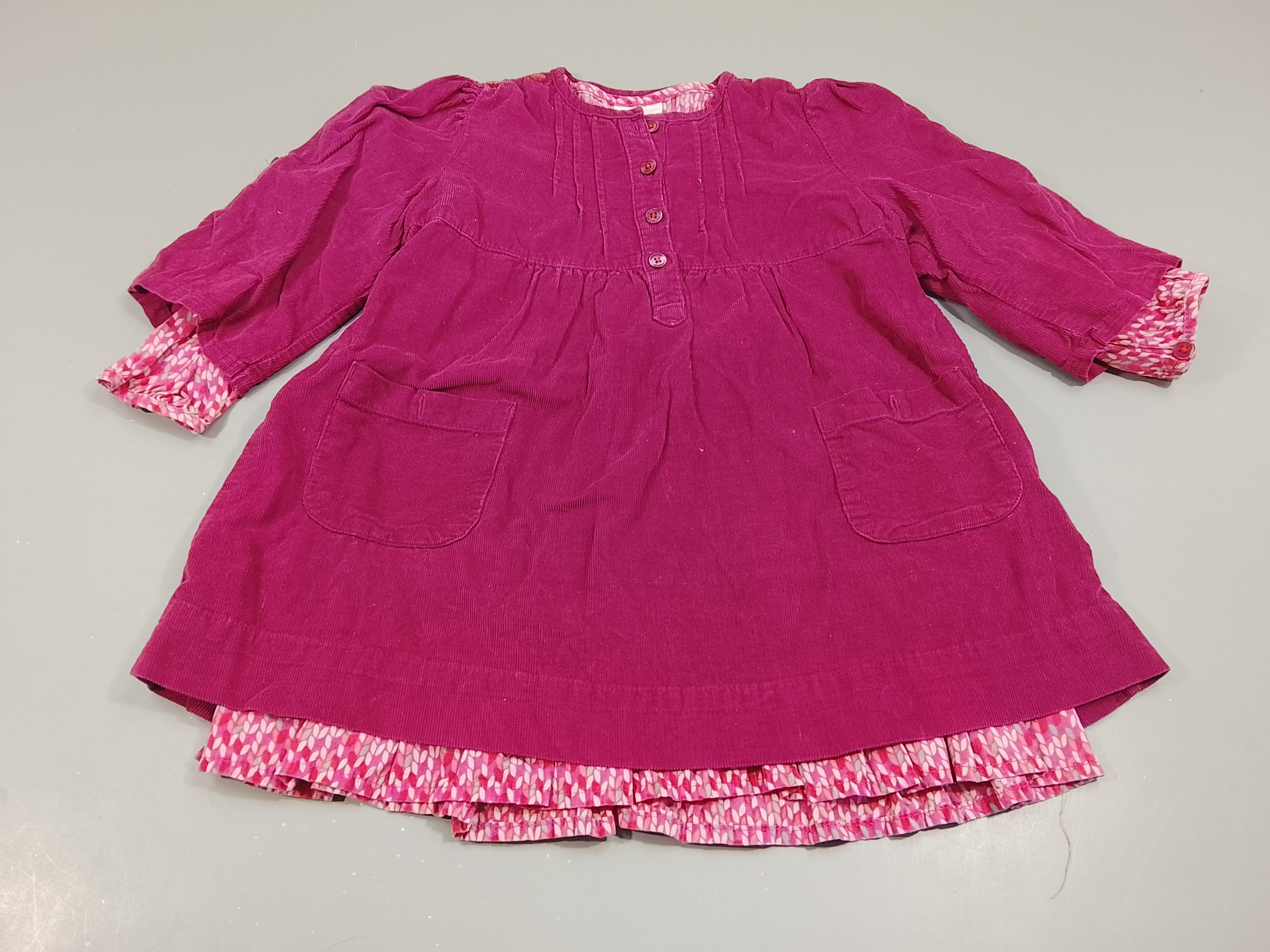 Robe m.l velours côtelé rose doublé jersey rose à motifs