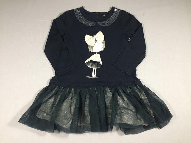 Robe ml bleu marine jersey et tulle - petite fille, moins cher chez Petit Kiwi