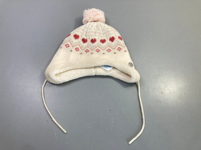 Bonnet péruvien blanc cœurs rouges laine tricoté doublé polar, moins cher chez Petit Kiwi