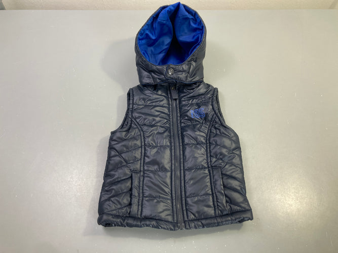 Bodywarmer bleu marine capuche doublure bleue, moins cher chez Petit Kiwi
