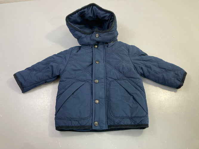 Manteau zippé matelassé bleu marine capuche bordure marine, moins cher chez Petit Kiwi