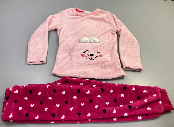 Pyjama velours 2 pièces bleu marine rose lapin fleurs, moins cher chez Petit Kiwi