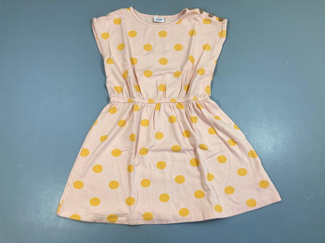 Robe m.c molleton rose pois oranges, un peu boulochée, moins cher chez Petit Kiwi