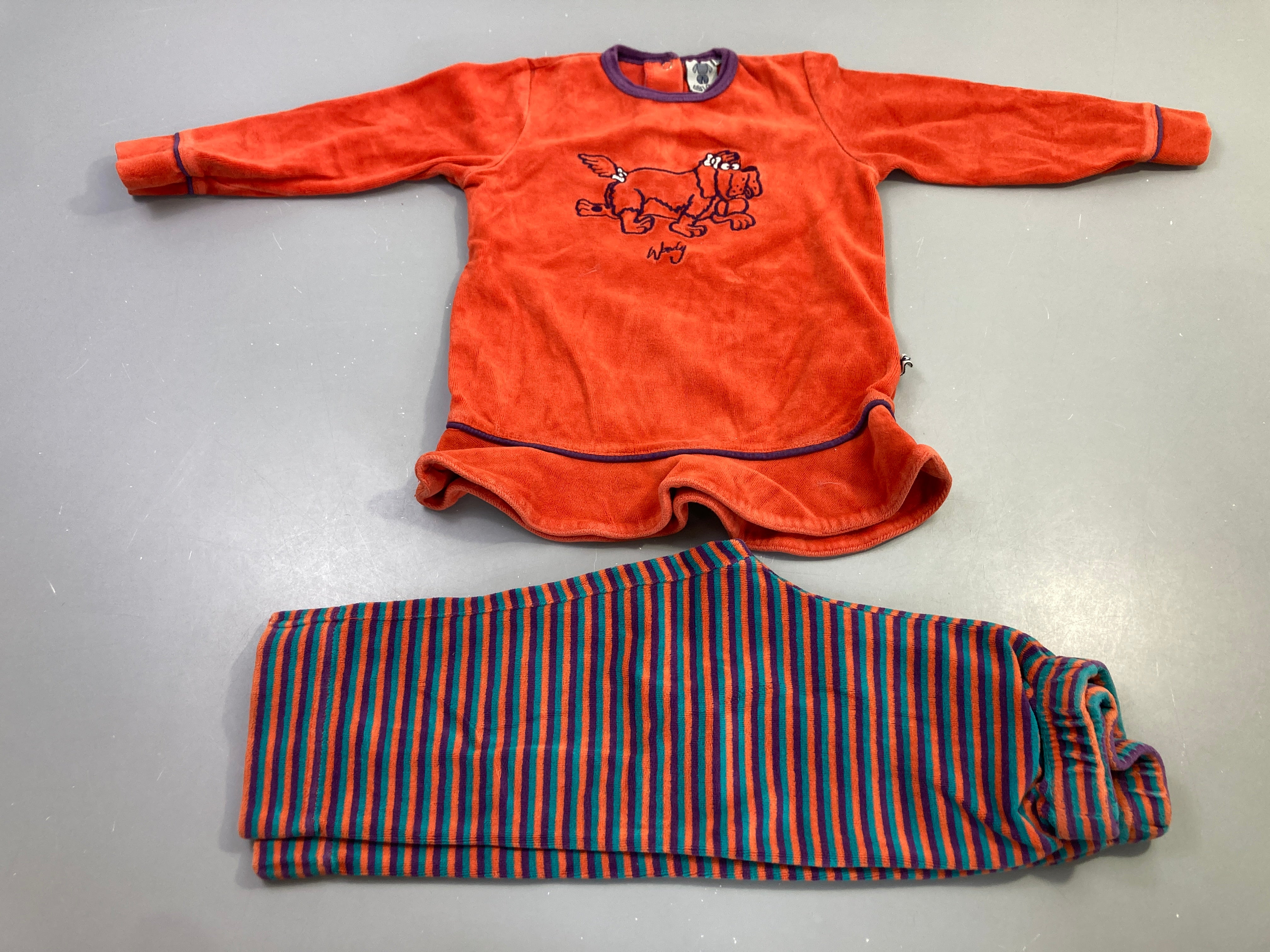 Pyjama velours 2 pièces orange rayé bas chien Woufy