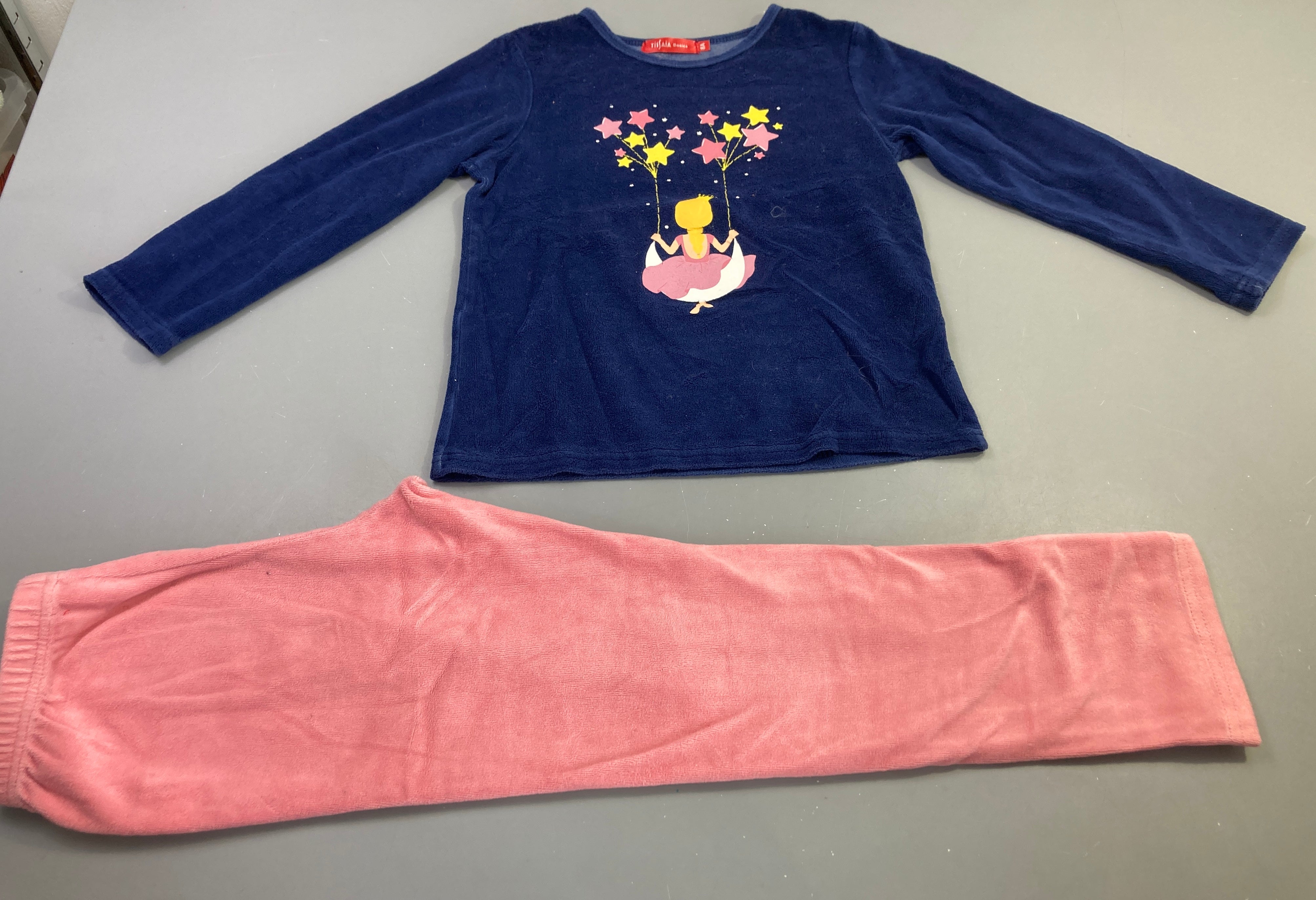 Pyjama velours 2 pièces bleu marine rose fille étoiles