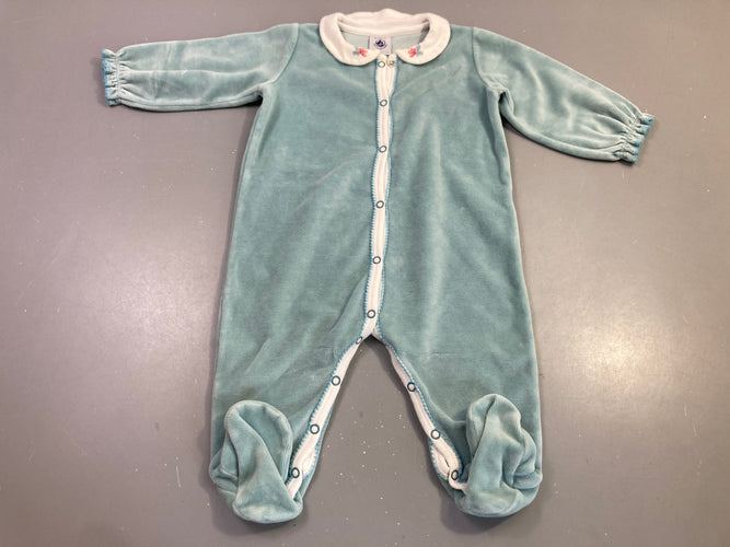 Pyjama velours vert d'eau col blanc fleurs, moins cher chez Petit Kiwi