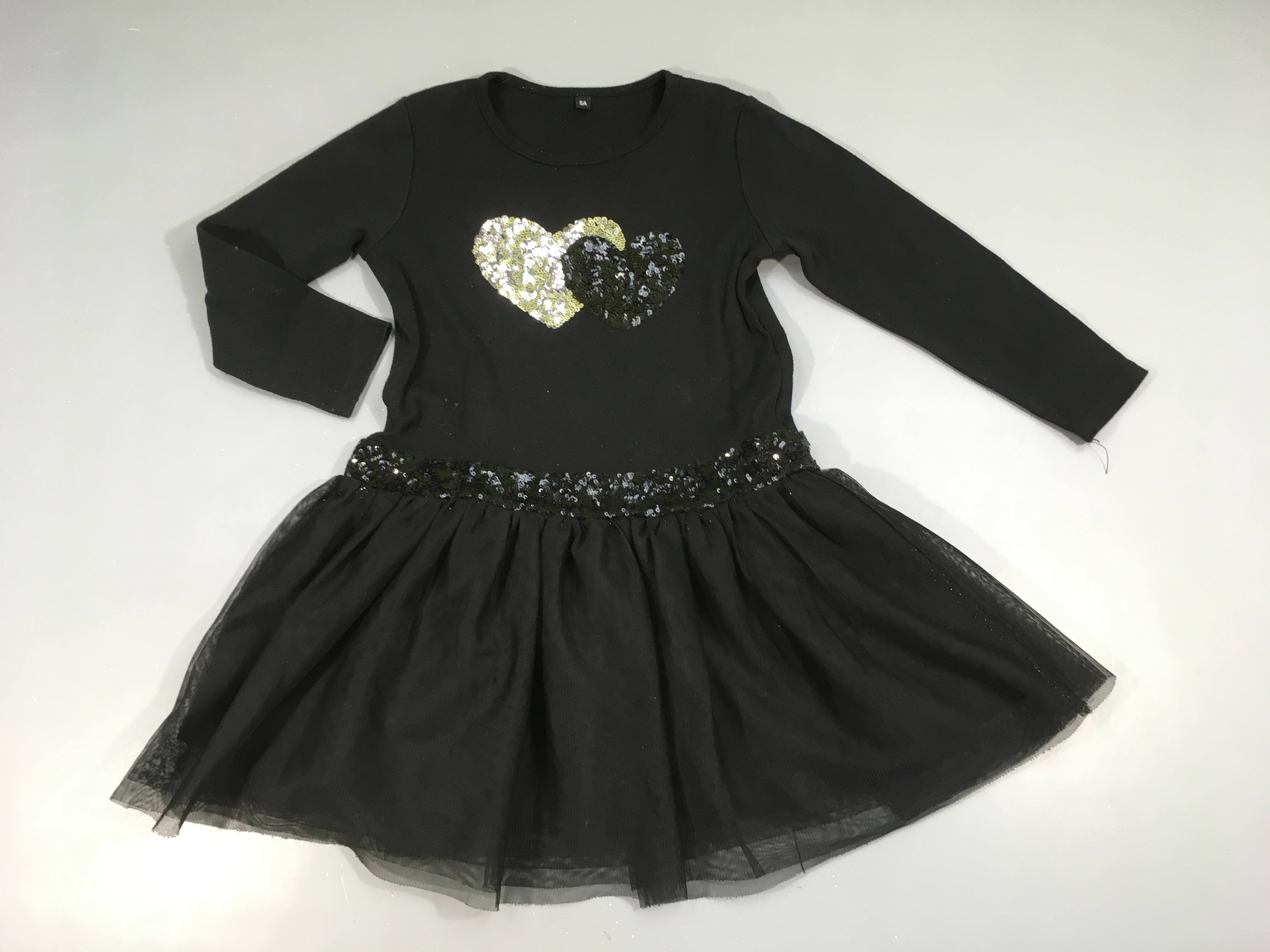 Robe m.l bi-matière haut molleton bouloché sequins coeurs tulle bas