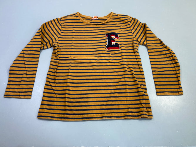 T-shirt m.l moutarde rayé marine lettre E, légèrement bouloché, moins cher chez Petit Kiwi