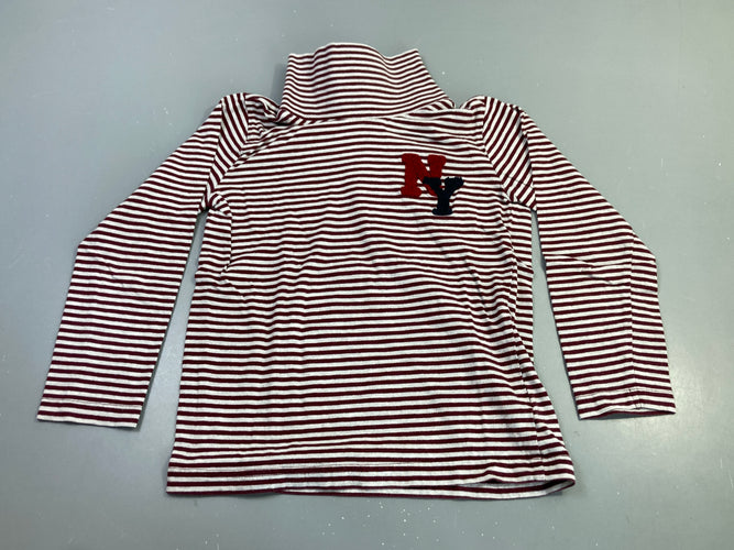 T-shirt m.l bordeaux rayé col roulé NY, légèrement bouloché, moins cher chez Petit Kiwi