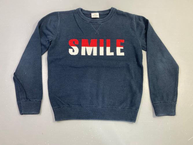 Pull bleu marine Smile, légèrement bouloché, moins cher chez Petit Kiwi