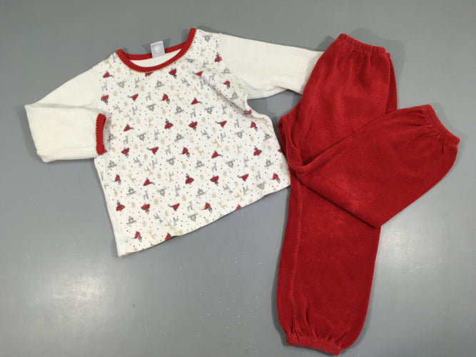 Pyjama 2pcs velours blanc/rouge de biches fille robe rouge, moins cher chez Petit Kiwi