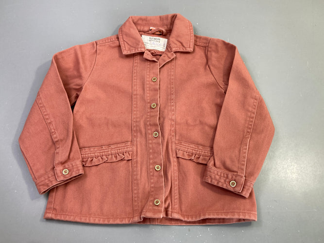 Veste toile boutonnée rose volant, moins cher chez Petit Kiwi