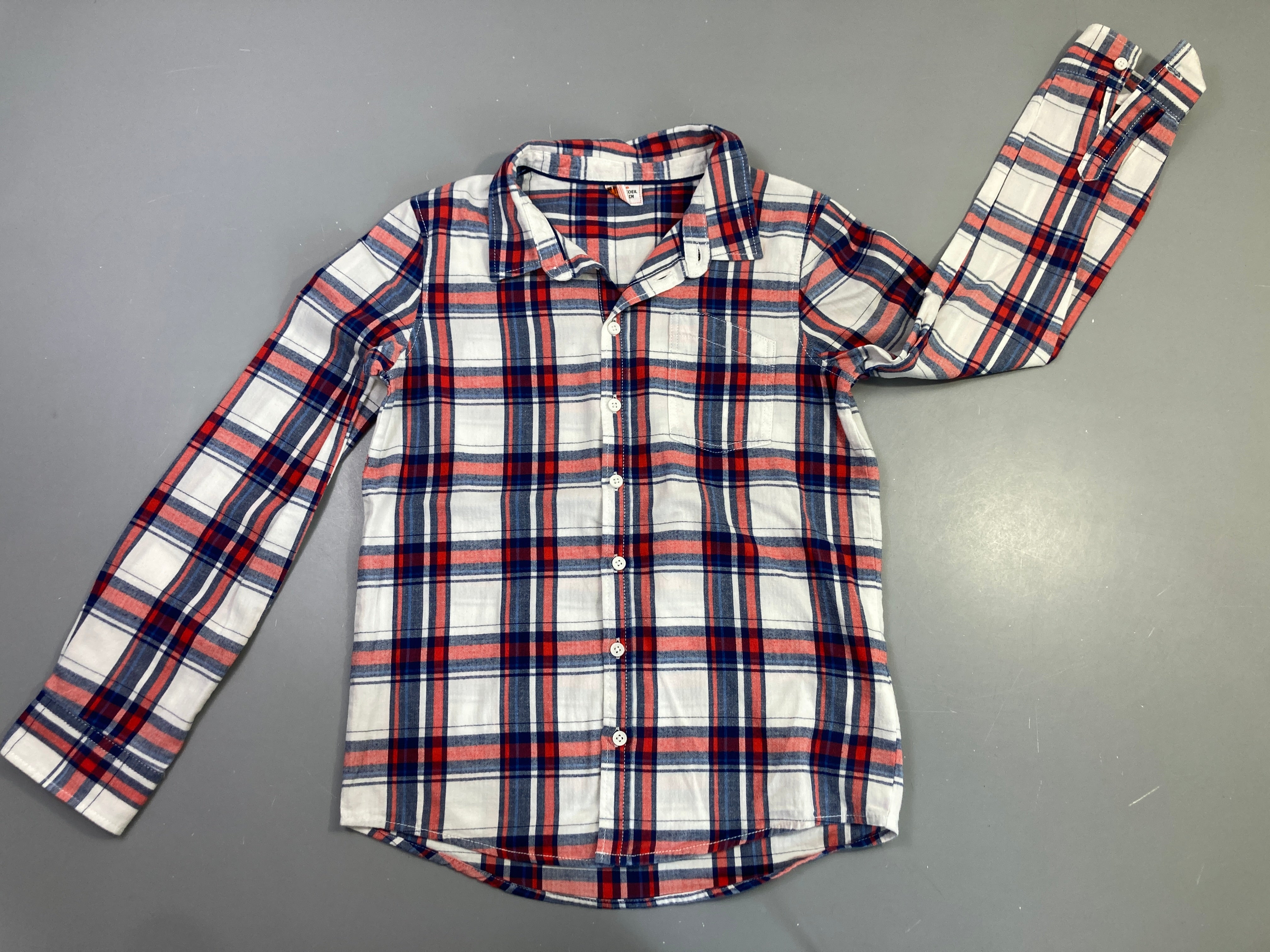 Chemise m.l flanelle blanche à carreaux rouge