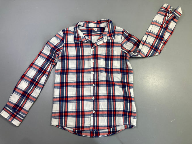 Chemise m.l flanelle blanche à carreaux rouge, moins cher chez Petit Kiwi
