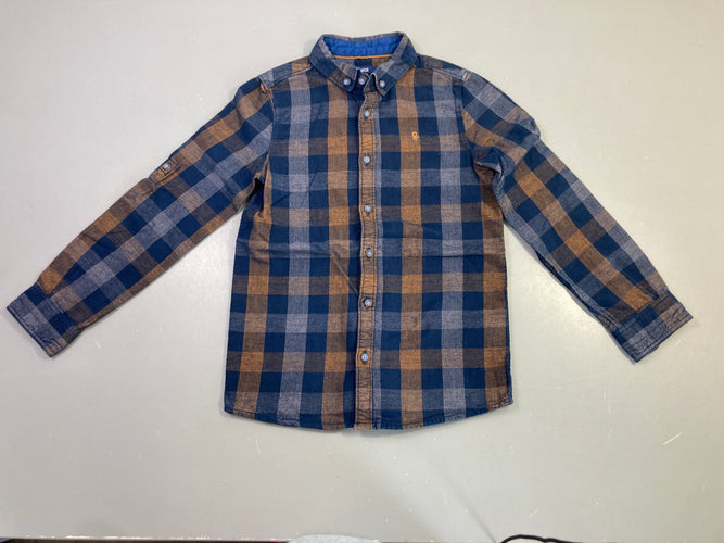 Chemise m.l bleu marine à carreaux marron, légèrement bouloché, moins cher chez Petit Kiwi