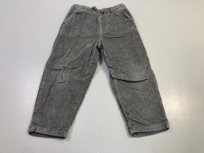 Pantalon velours côtelé gris doublé jersey taille élastique, moins cher chez Petit Kiwi