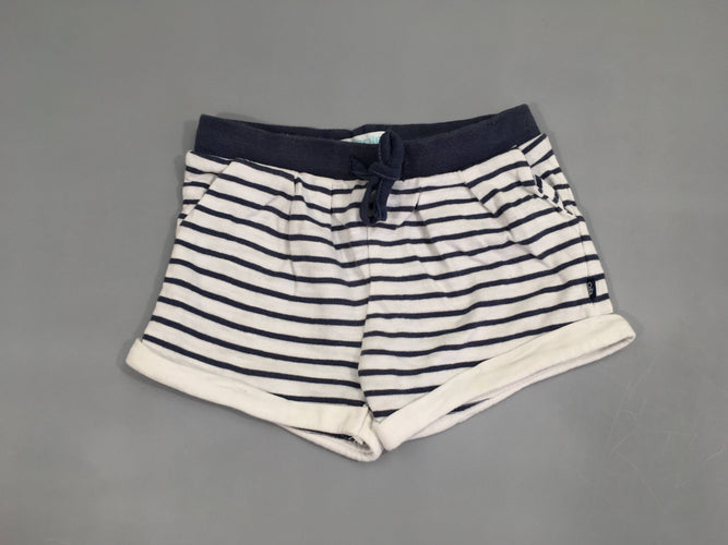 Short jersey blanc rayé bleu foncé revers, moins cher chez Petit Kiwi