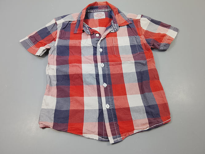 Chemise m.c à carreaux gris, saumon , blanc, moins cher chez Petit Kiwi