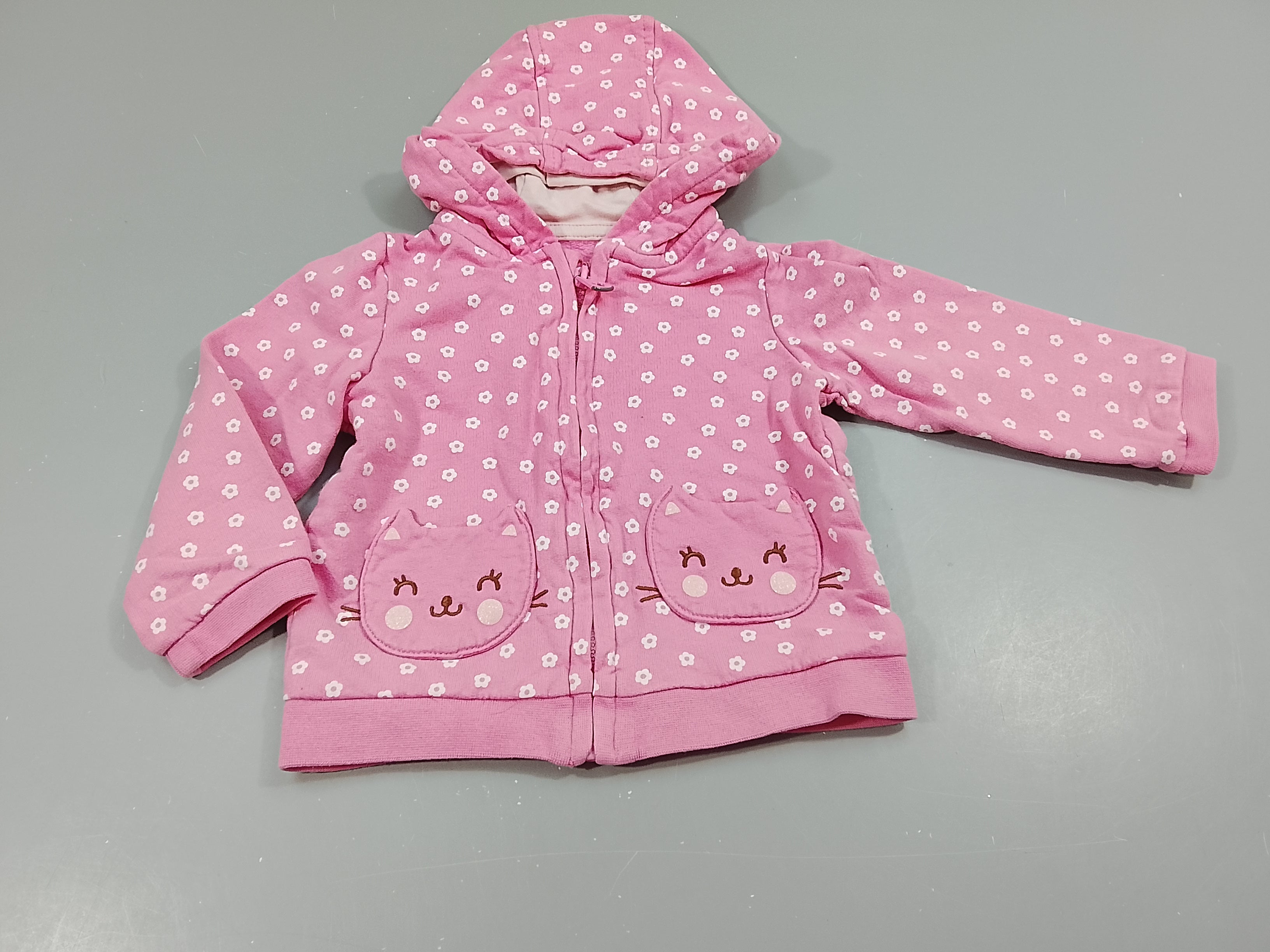 Sweat zippé à capuche rose à fleurs blanches