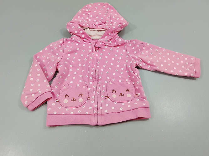 Sweat zippé à capuche rose à fleurs blanches, moins cher chez Petit Kiwi