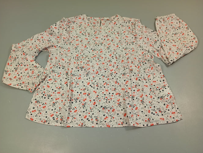 Blouse ml blanche à fleurs rose et bleu marine, moins cher chez Petit Kiwi