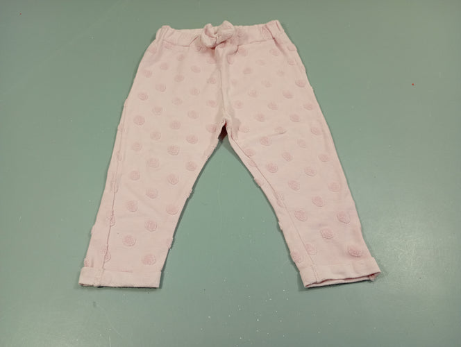 Pantalon jersey rose clair à pois en relief, petit noeud, moins cher chez Petit Kiwi