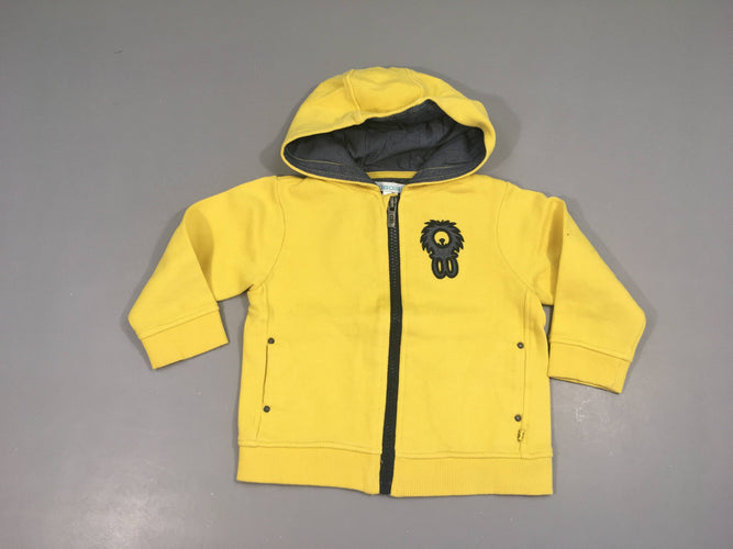 Sweat zippé à capuche jaune Félin, moins cher chez Petit Kiwi