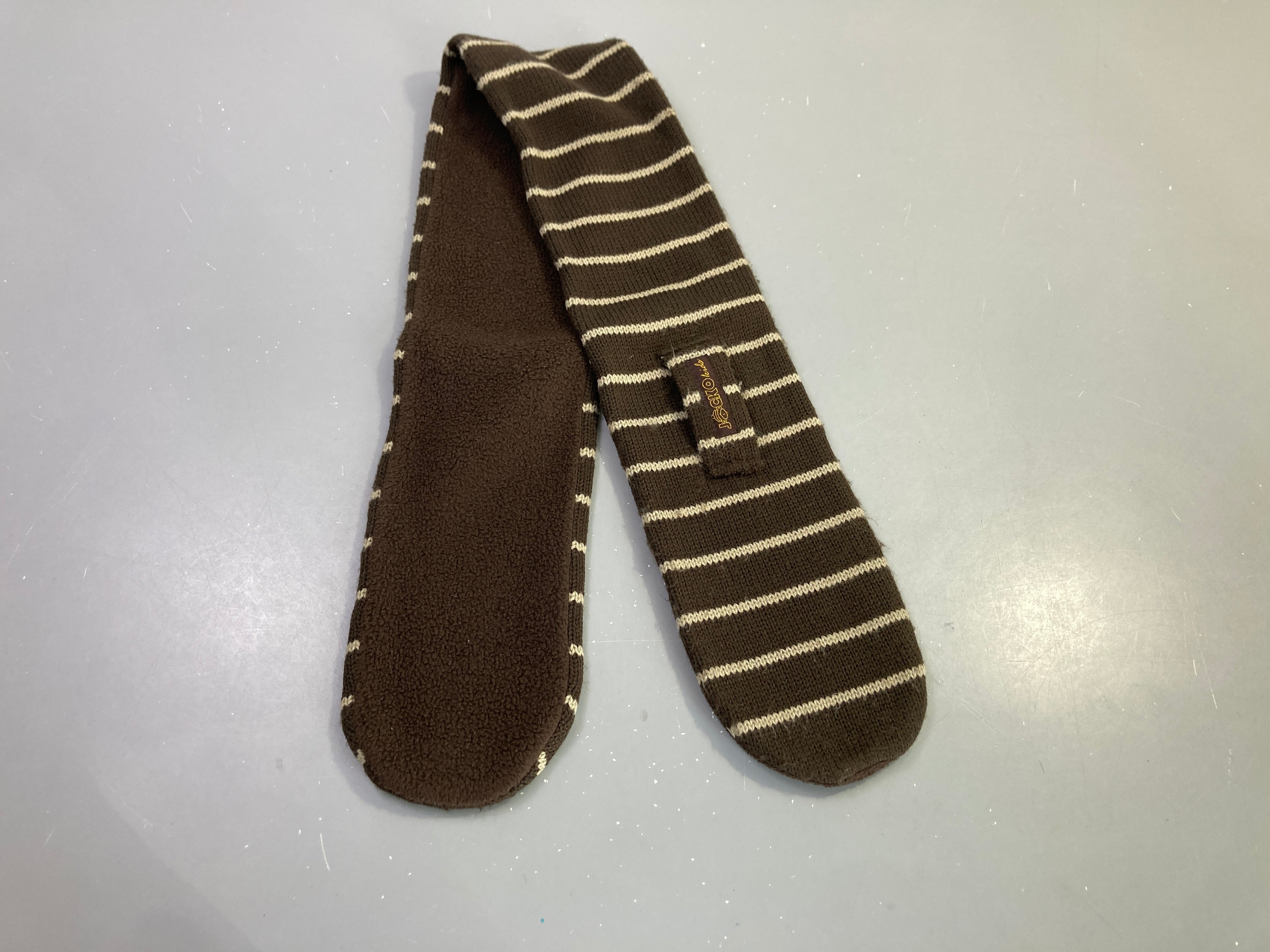 Echarpe bi-matière tricot/polar marron rayé