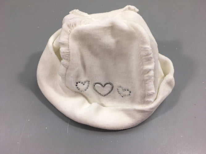 Bonnet velours blanc , coeurs argentés , strass, moins cher chez Petit Kiwi